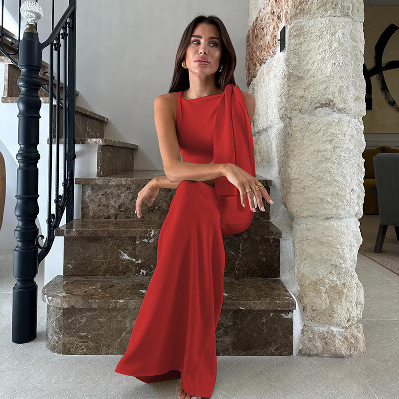 Damen Elegantes Maxikleid mit asymmetrischen Trägerdetails Drune