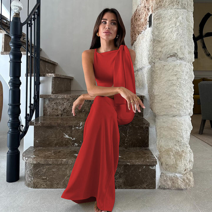 Damen Elegantes Maxikleid mit asymmetrischen Trägerdetails Drune