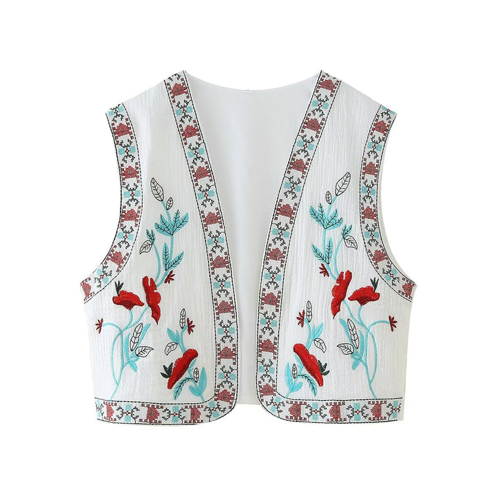 Damen Bestickte ärmellose Boho-Weste mit offenem Schnitt und floraler Stickerei Drune