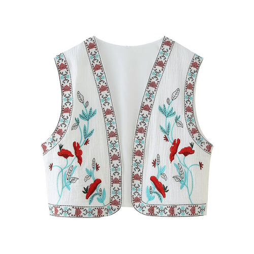Damen Bestickte ärmellose Boho-Weste mit offenem Schnitt und floraler Stickerei Drune