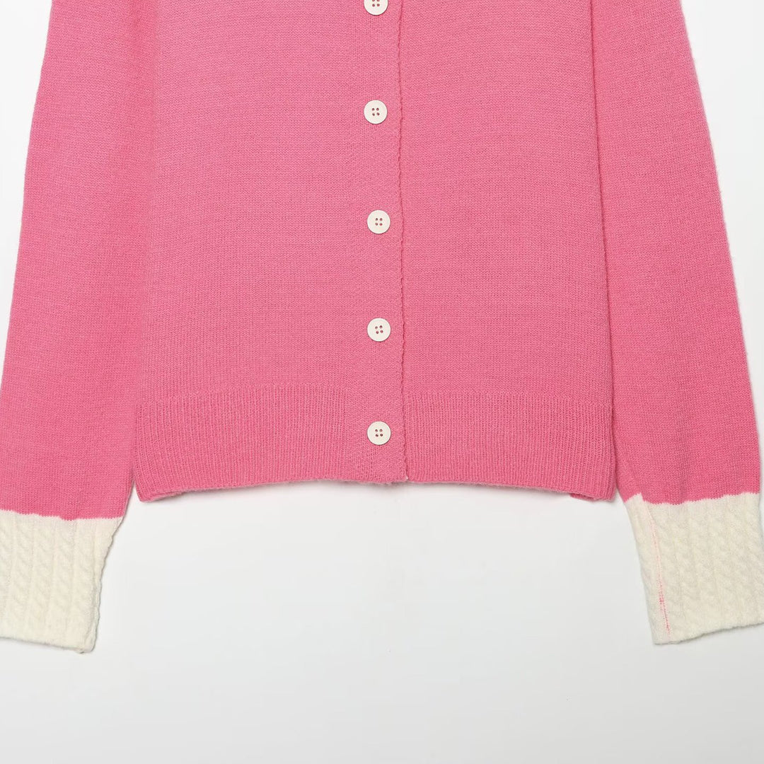 Damen Feinstrick-Cardigan mit großem Strukturkragen und Kontrastbündchen Drune