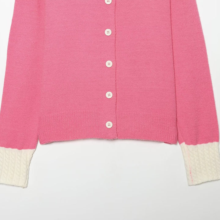 Damen Feinstrick-Cardigan mit großem Strukturkragen und Kontrastbündchen Drune