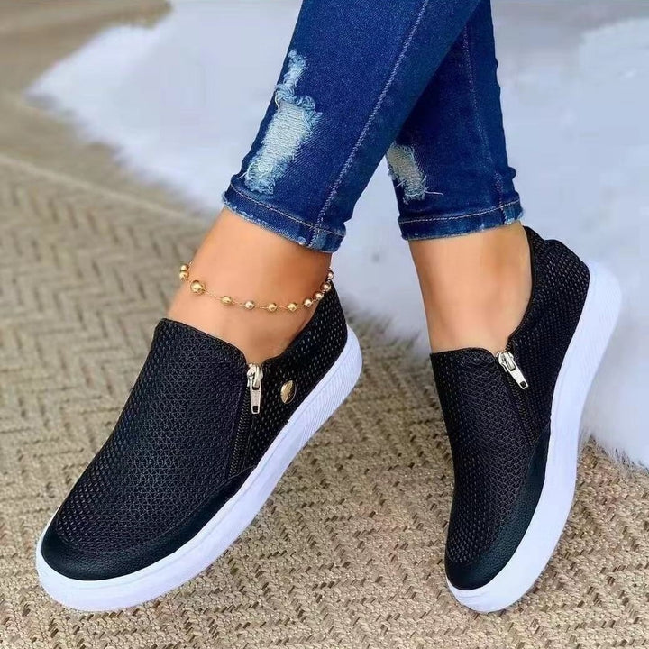 Damen Slip-On Mesh-Sneaker mit seitlichem Zipper und dicker Gummisohle Drune
