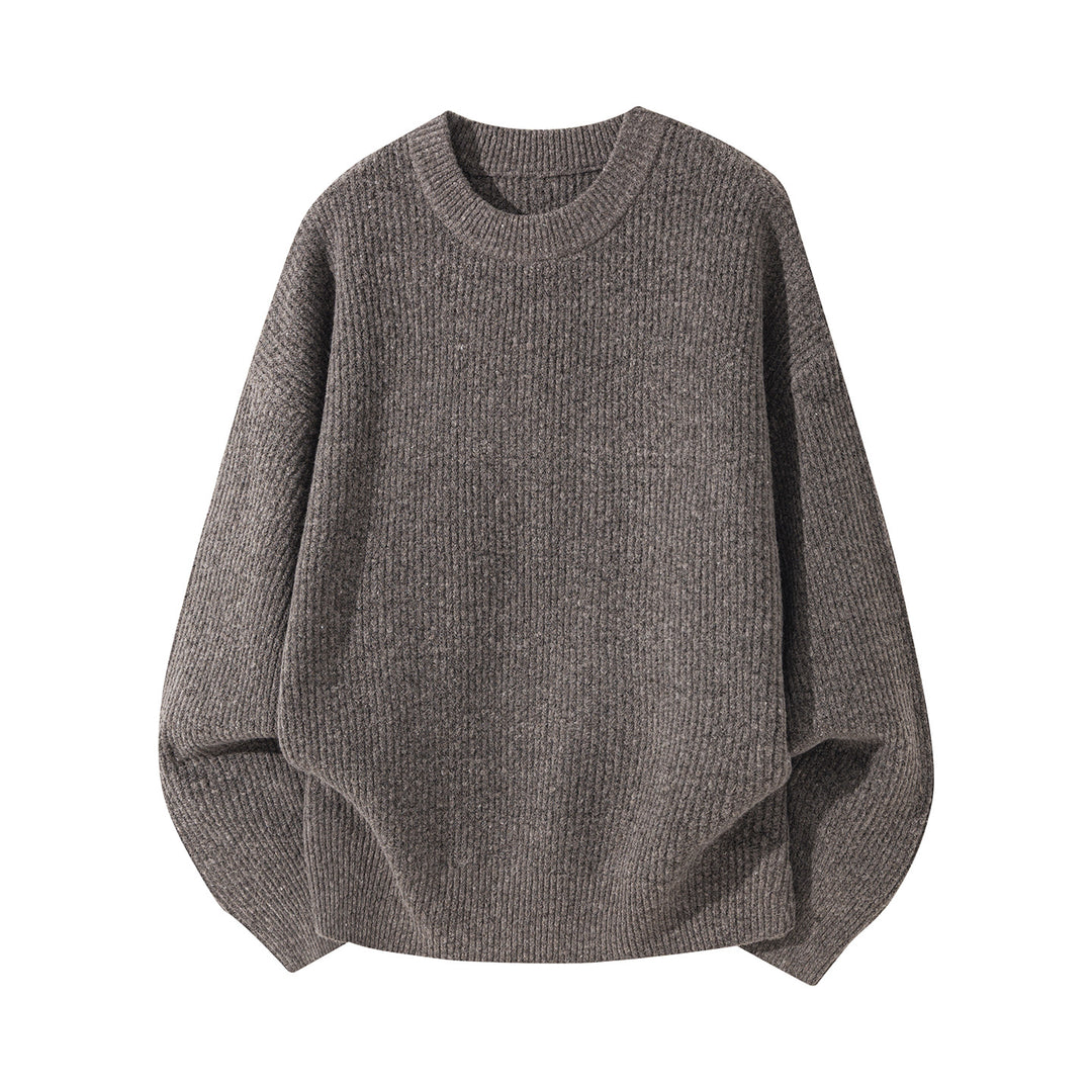 Unisex Oversize gerippter Rundhalspullover mit verlängertem Rückensaum Drune