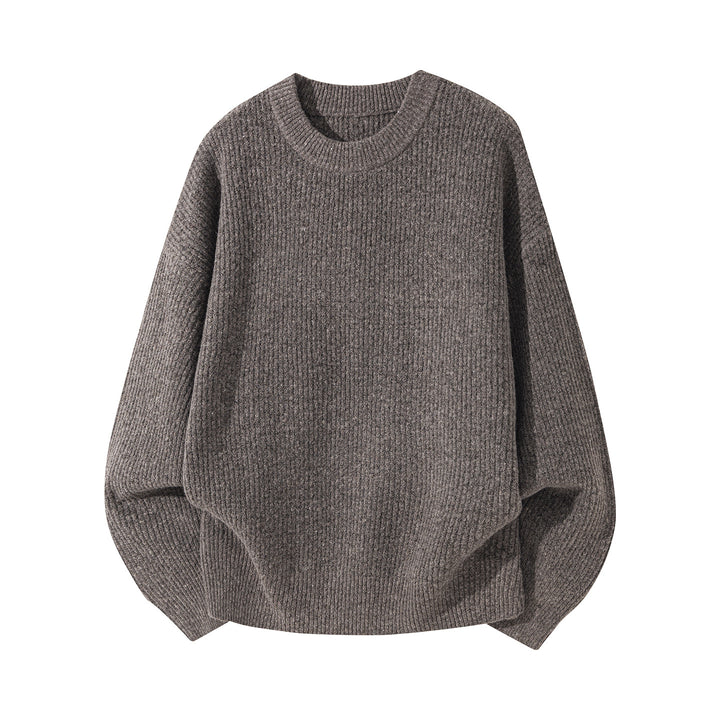 Unisex Oversize gerippter Rundhalspullover mit verlängertem Rückensaum Drune