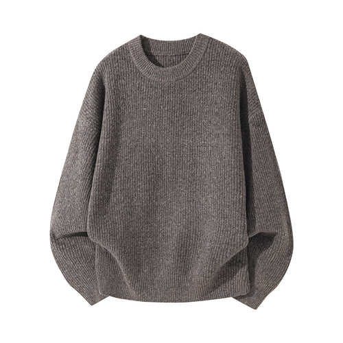 Unisex Oversize gerippter Rundhalspullover mit verlängertem Rückensaum Drune