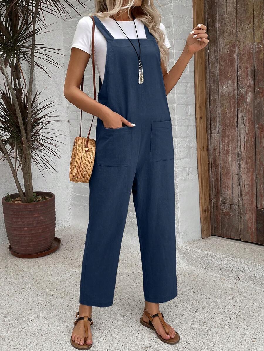 Damen Modische Latzhose mit weit geschnittenem Bein und praktischen Taschen Drune