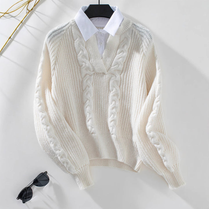 Damen Strickpullover mit stylischem Kragen Drune