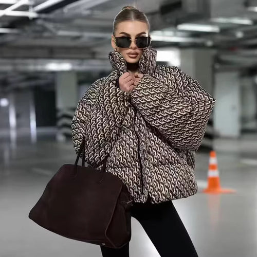 Damen Gemusterte Steppjacke mit hohem Stehkragen und leichter Daunenoptik Drune
