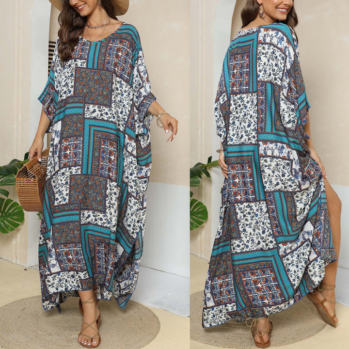 Damen lässiges Maxikleid im Patchwork-Design Drune