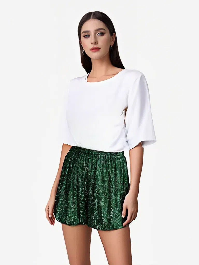 Damen Glitzernde Shorts mit elastischem Bund Drune