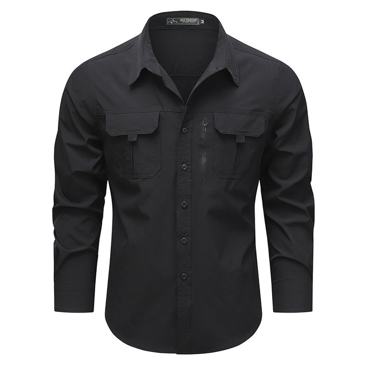 Men's  technical long-sleeve utility shirt with dual flap chest pockets and concealed zip utility pocket Drune