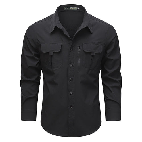 Men's  technical long-sleeve utility shirt with dual flap chest pockets and concealed zip utility pocket Drune