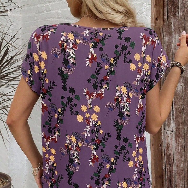 Damen Chiffonbluse mit floralen Mustern und weitem Schnitt Drune