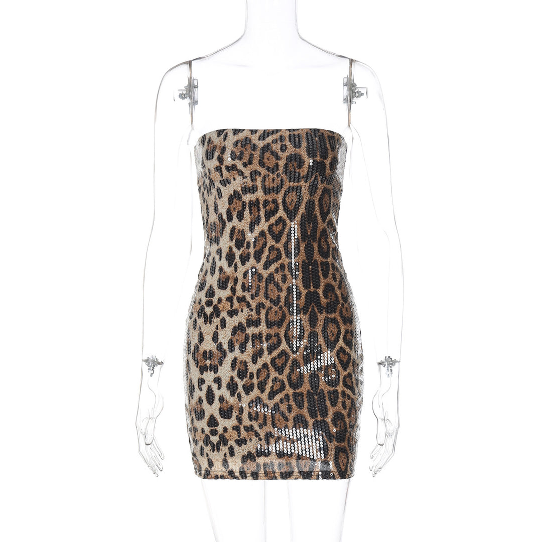 Damen Glamouröses Minikleid im Leopardenmuster mit Glitzereffekten Drune