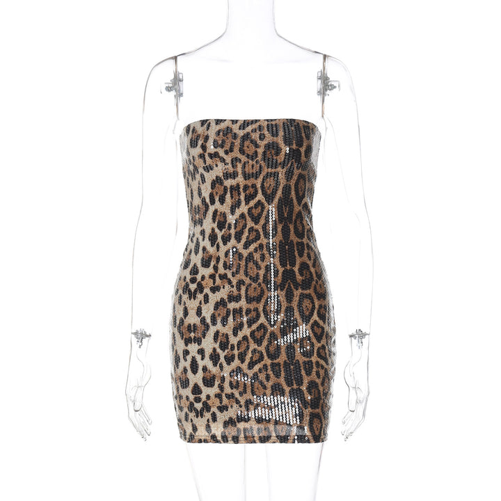 Damen Glamouröses Minikleid im Leopardenmuster mit Glitzereffekten Drune