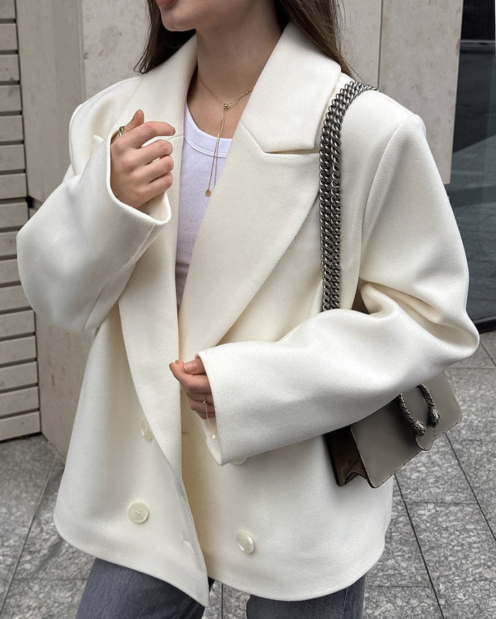 Drune | Village Beige Wolljacke mit Doppelter Brust