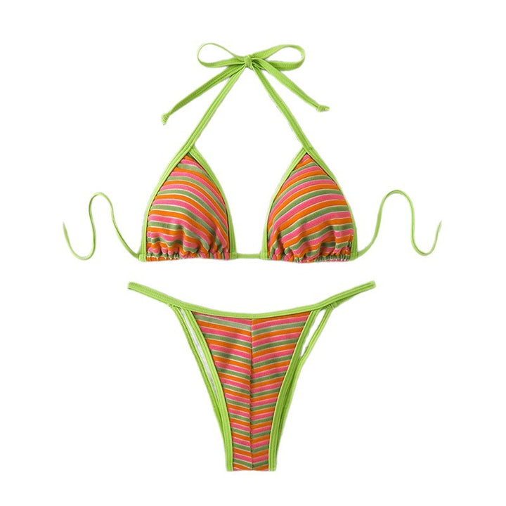 Damen Triangel-Bikini mit fröhlichem Streifenmuster und verstellbaren Trägern Drune