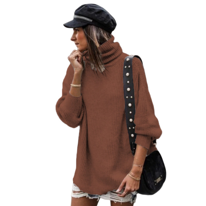 Damen Grobstrickpullover mit hohem Kragen und eleganten Knopfdetails Drune