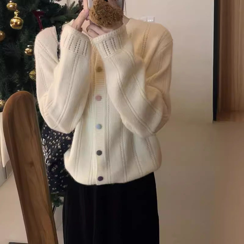 Damen Grobstrick-Cardigan mit geschmackvollem Knopfverschluss und weiten Ärmeln Drune