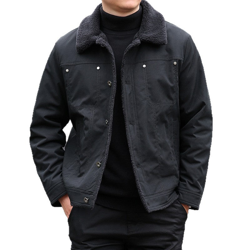 Herren Kurzjacke mit Teddyfutter und Umlegekragen, winddichte Übergangsjacke Drune