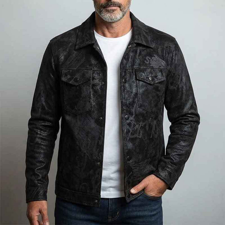 Herren Modische Kunstlederjacke mit hohem Kragen und praktischen Taschen Drune