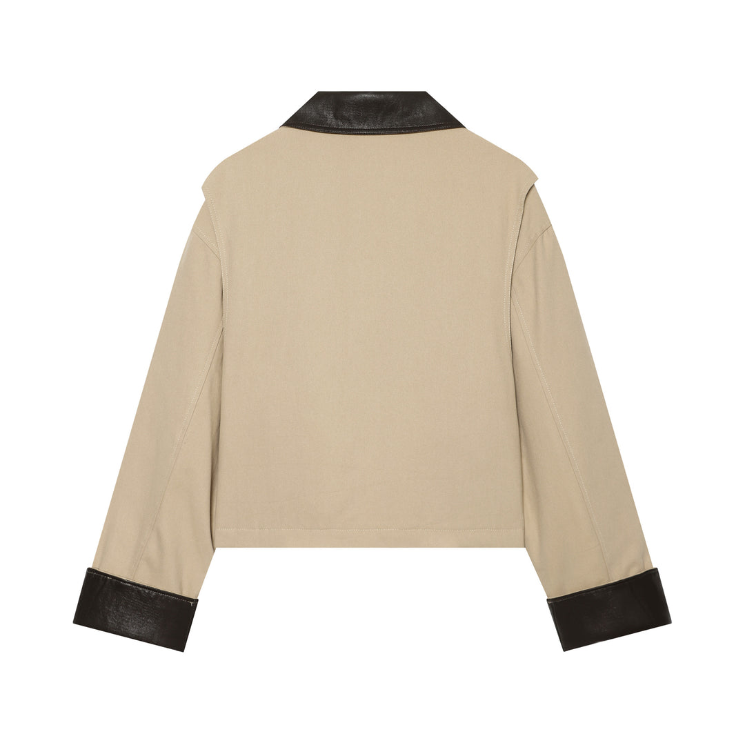 Damen Cropped Utility‑Jacke mit gesteppter Innenseite und kontrastierendem Lederkragen Drune