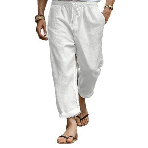 Herren lässige Leinen-Joggerhose mit elastischem Tunnelzugbund, seitlichen Eingrifftaschen und aufrollbarem Saum Drune