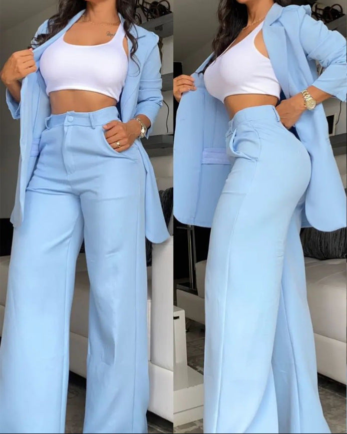 Damen Modernes Blazer-Set mit weiten Hosen und klassischem Schnitt Drune