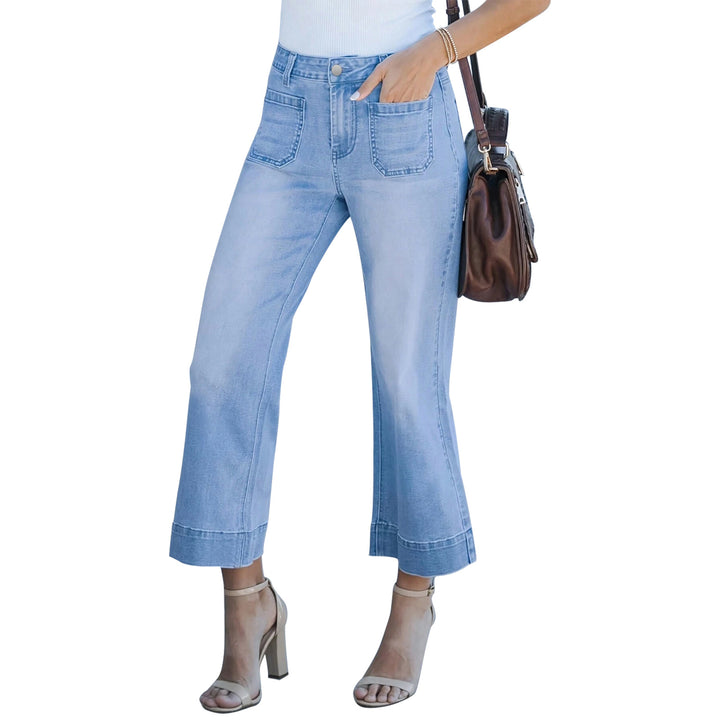 Damen Hochtaillierte Culotte-Jeans mit weitem Bein und aufgesetzten Vordertaschen Drune