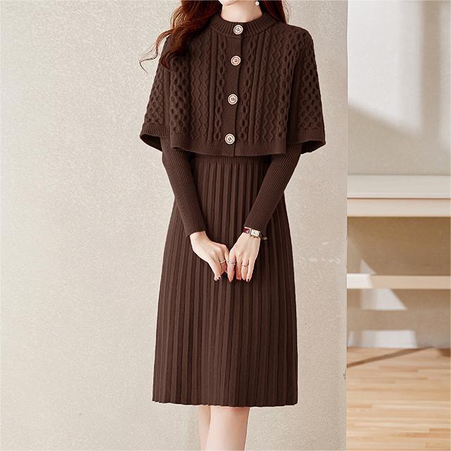 Damen elegantes Strickkleid mit abnehmbarem Bolero Drune