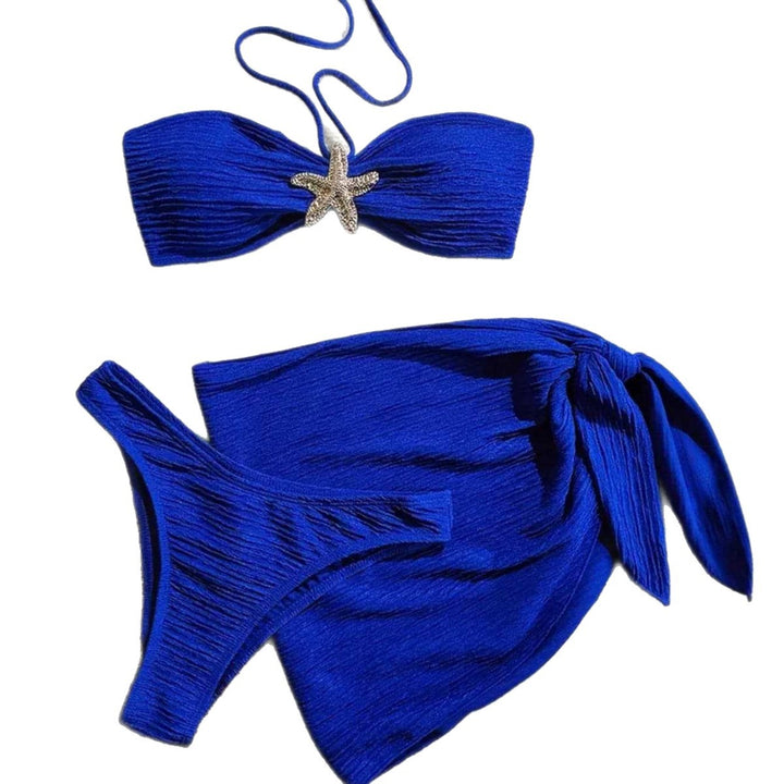 Damen Bandeau-Bikini mit ornamentalem Stern-Detail und modischem Wickelrok Drune