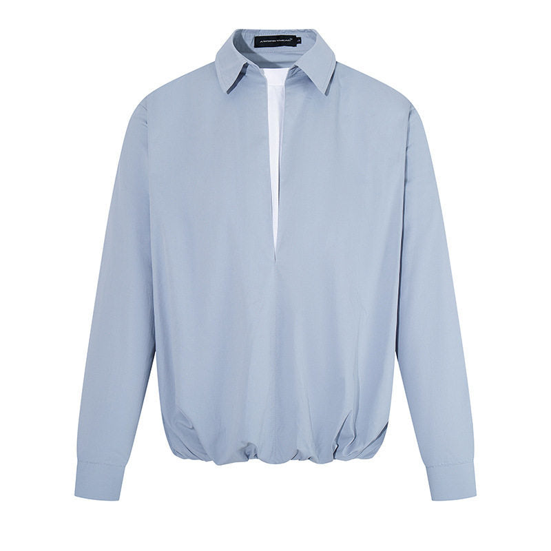 Damen Elegante Bluse mit verdeckter V-Schlitzfront, Hemdkragen und elastischem Saum Drune