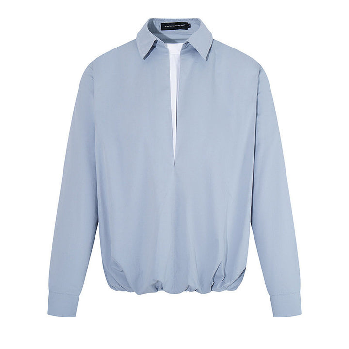 Damen Elegante Bluse mit verdeckter V-Schlitzfront, Hemdkragen und elastischem Saum Drune