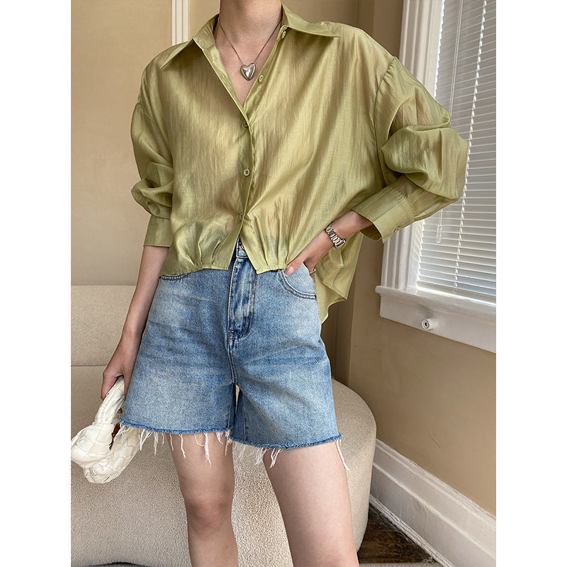 Damen lässige Bluse mit ballonenärmeln aus hochwertigem Stoff Drune