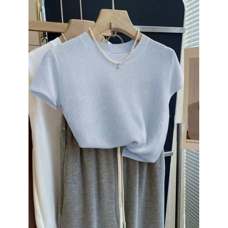 Damen lässiges Kurzarm-Strickshirt Drune