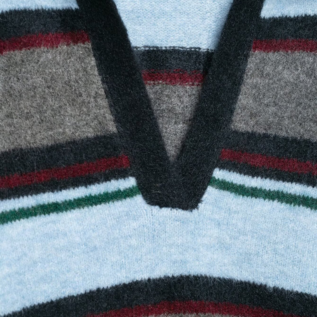 Damen Oversize Ringel-Pullover mit Polokragen und tiefem V‑Ausschnitt Drune