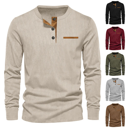 Herren nan Langarm-Henley mit feiner Rippenstruktur, schmaler Silhouette und Brustpaspel Drune