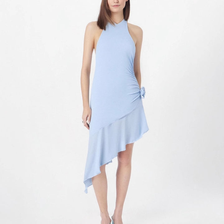 Damen asymmetrisches Wickelkleid mit zarten Rüschendetails Drune