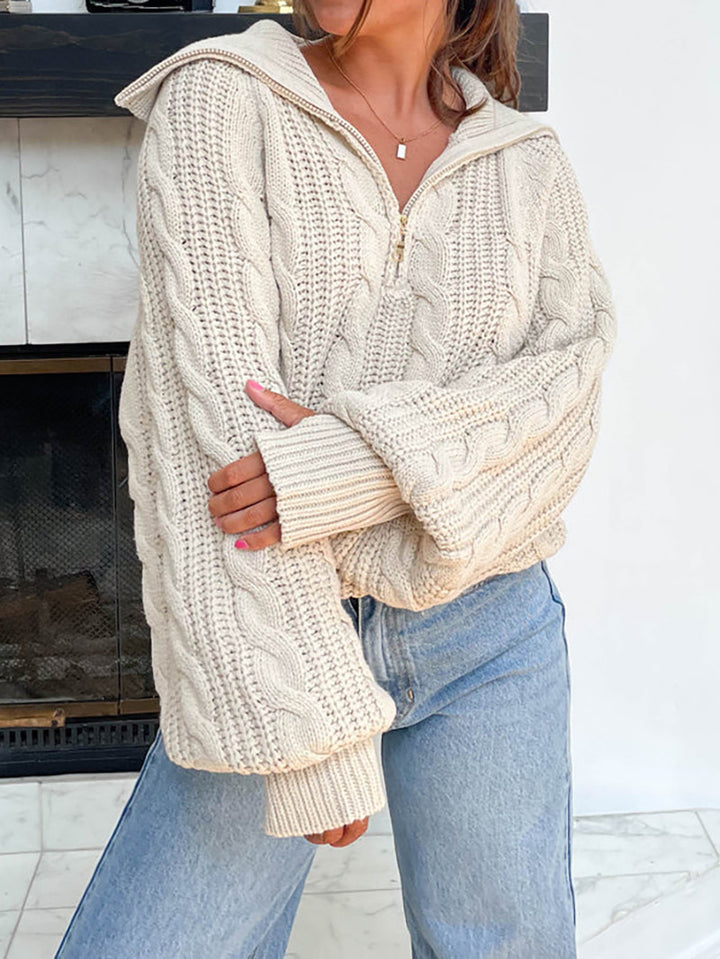 Damen lässiger Strickpullover mit Kapuze und Zipper Drune