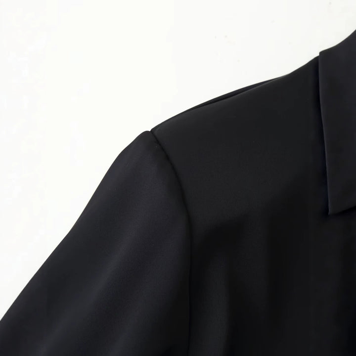 Damen Asymmetrisches Satin-Top mit Spitzenbesatz, Stehkragen und Glockenärmeln Drune