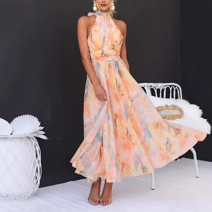 Damen Maxikleid mit schwingendem Rock und elegantem Halterneck Drune