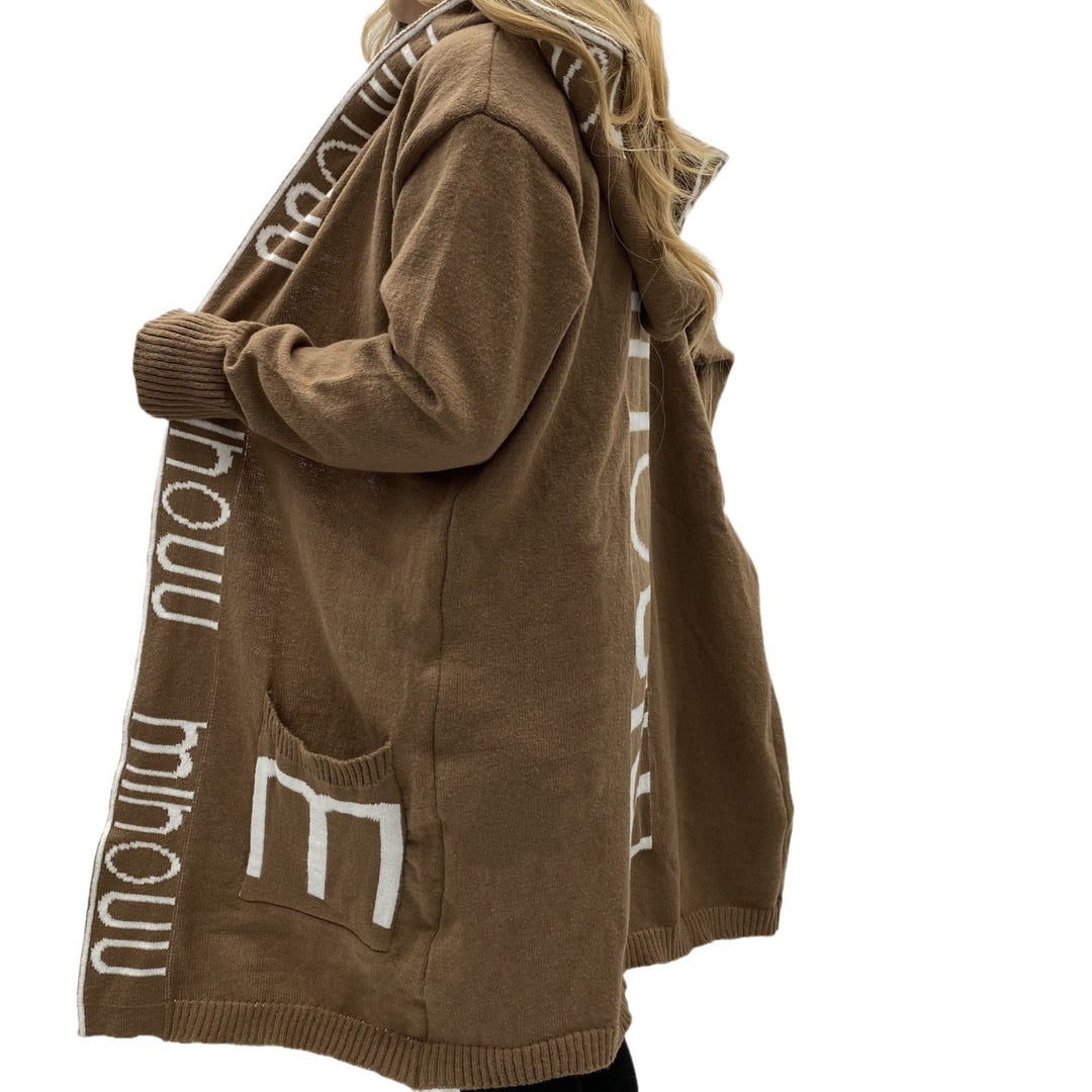 Damen Kapuzen-Cardigan im Oversize-Strick mit Logobordüre Drune