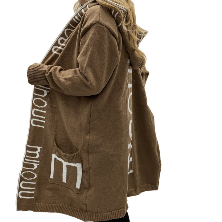 Damen Kapuzen-Cardigan im Oversize-Strick mit Logobordüre Drune