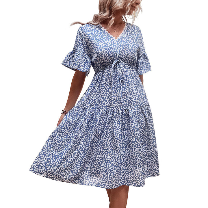 Damen lässiges Sommerkleid mit Taillenknoten und voluminösem Rock Drune