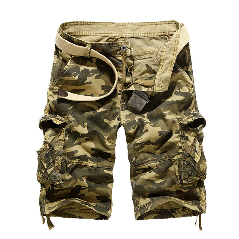 Herren Camo Cargo-Shorts mit Mehreren Taschen und Verstellbarem Bund Drune