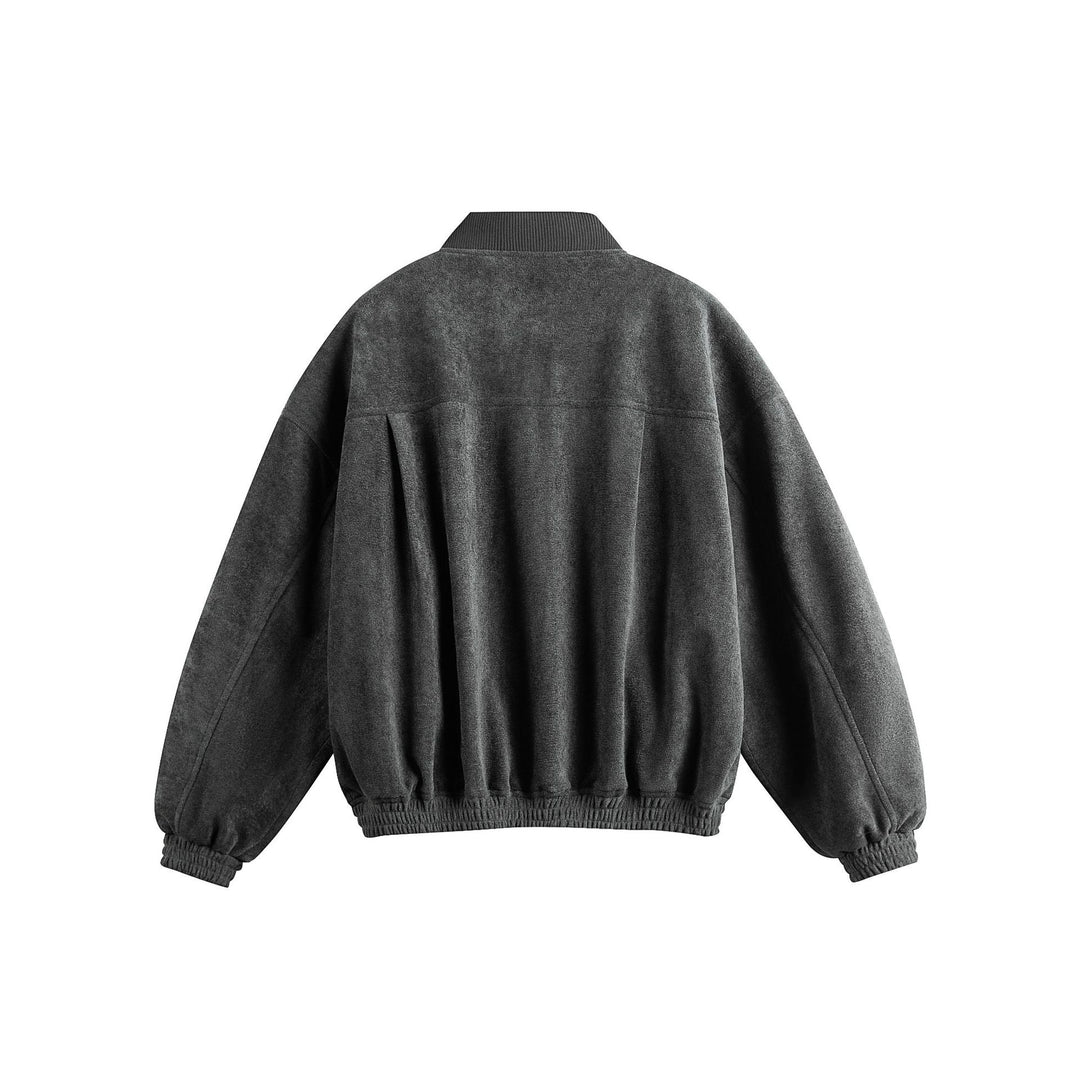 Unisex Boxy-Softsuede-Blouson mit Druckknopfleiste, Pattentaschen und geripptem Saum Drune