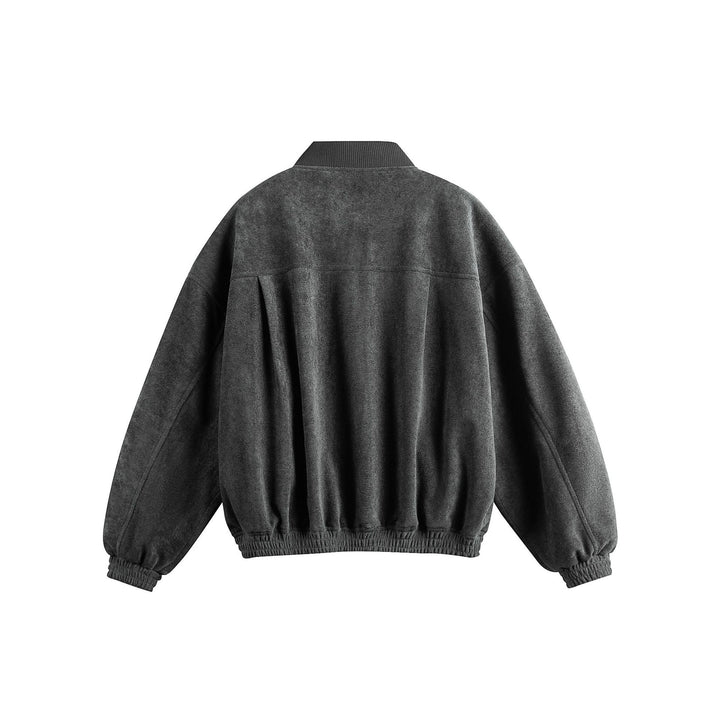 Unisex Boxy-Softsuede-Blouson mit Druckknopfleiste, Pattentaschen und geripptem Saum Drune