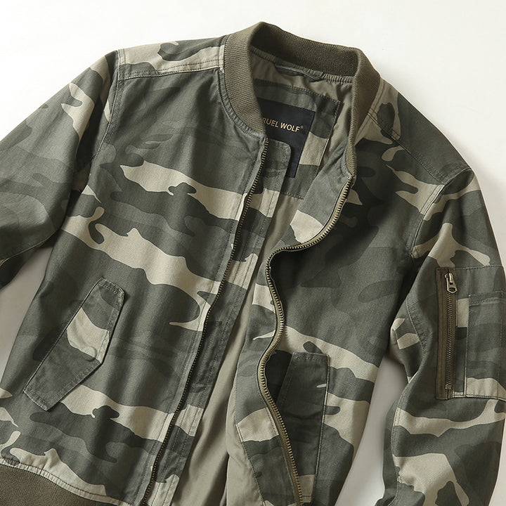 Herren Leichte Bomberjacke im urbanen Camouflage-Look mit Rippbündchen und Utility-Taschen Drune