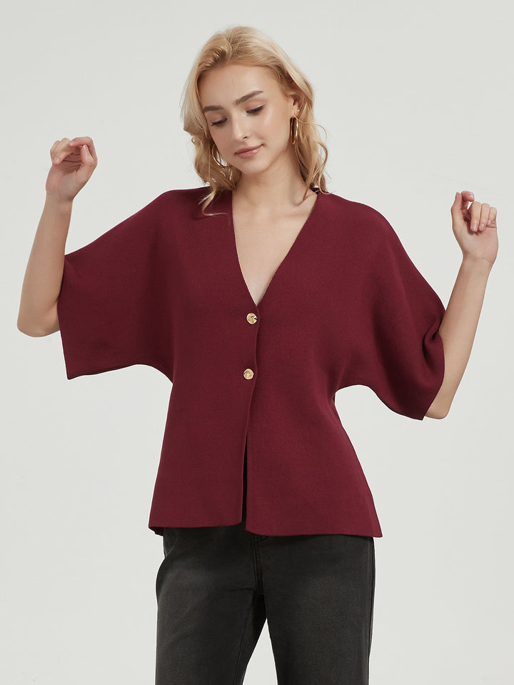 Damen modische Strickjacke mit tiefem V-Ausschnitt und eleganter Knopfleiste Drune